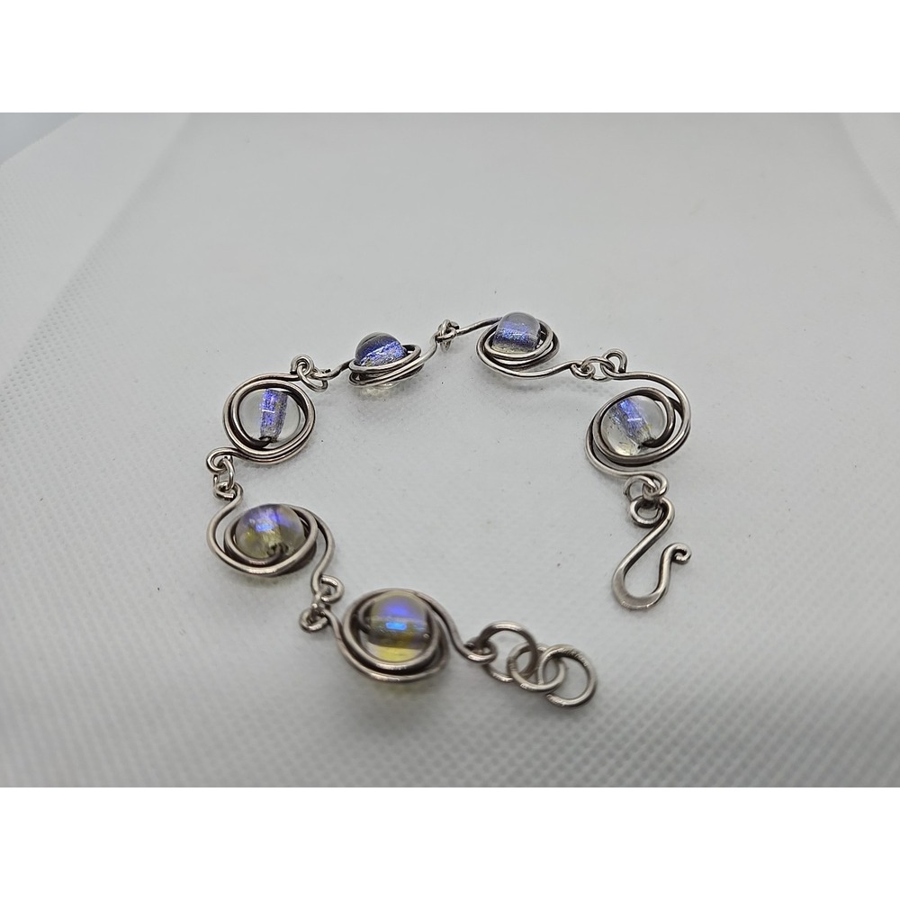 Vintage Bracelet Silver Modernist Artisan Israel‎ Swirls Iridescent Labradorite